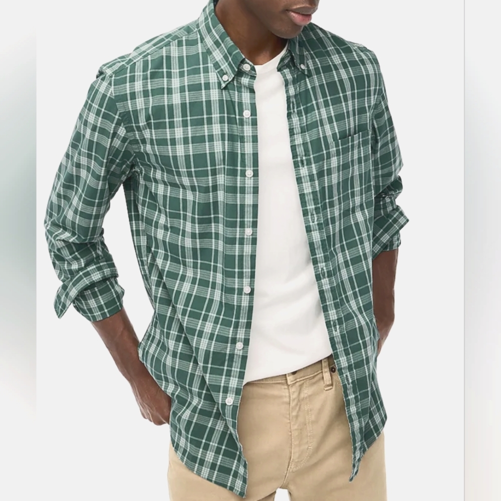 J. Crew Green and White Casual Button Down Shirt